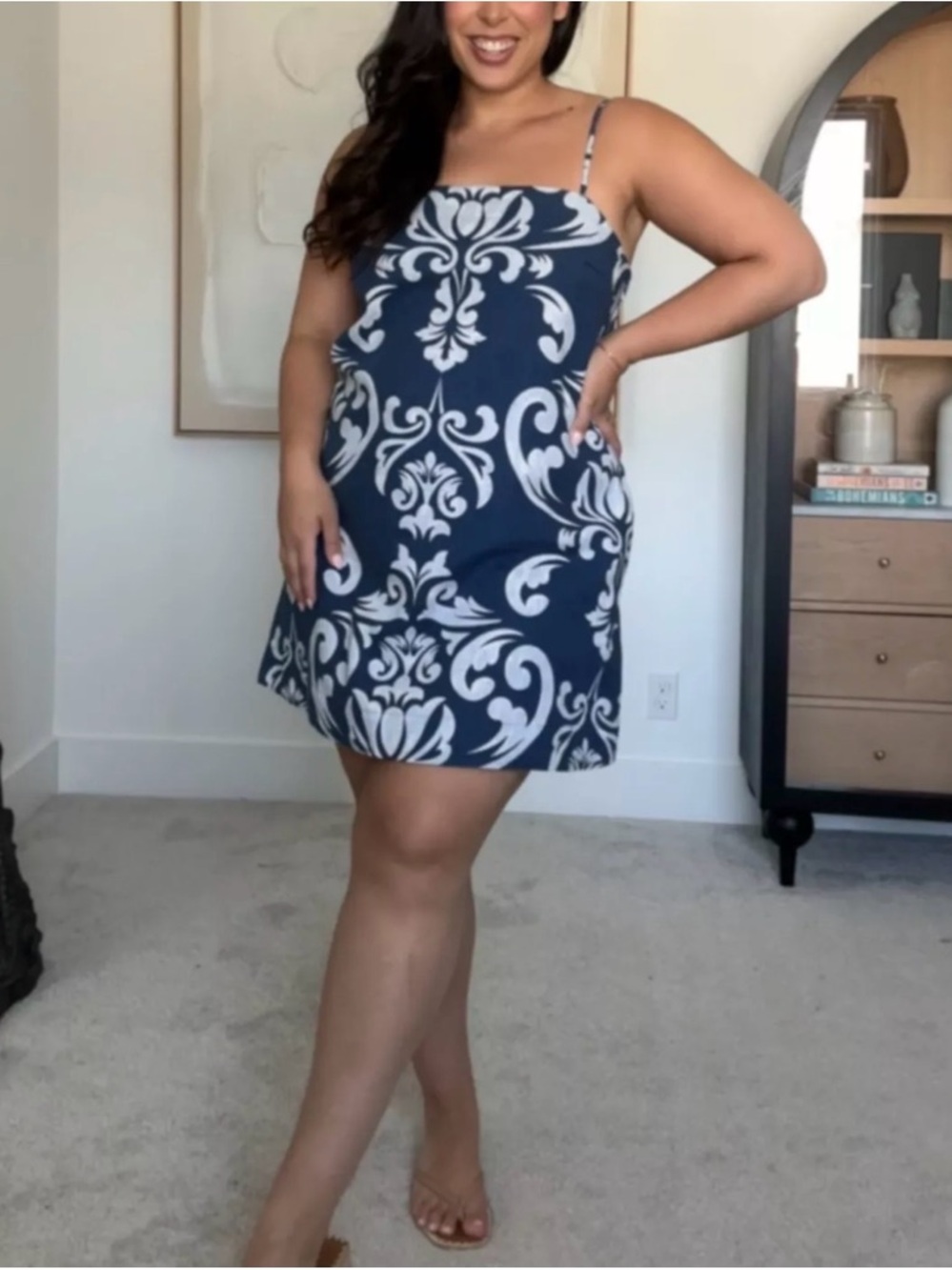 Abercrombie & Fitch Navy and White Printed Spaghetti Strap Mini Romper
